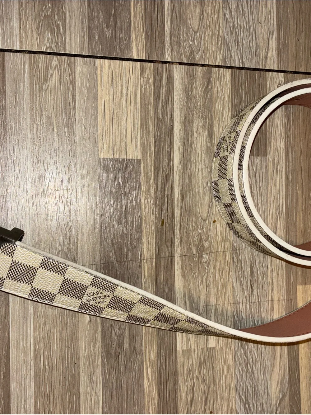 Louis Vuitton Checkered Canvas Belt in Cream and Brown with LV Buckle